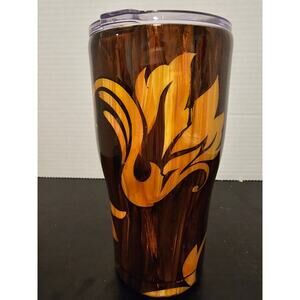 Handmade Faux Wood Grain Resin Abstract Floral Design Stainless Steel Tumbler